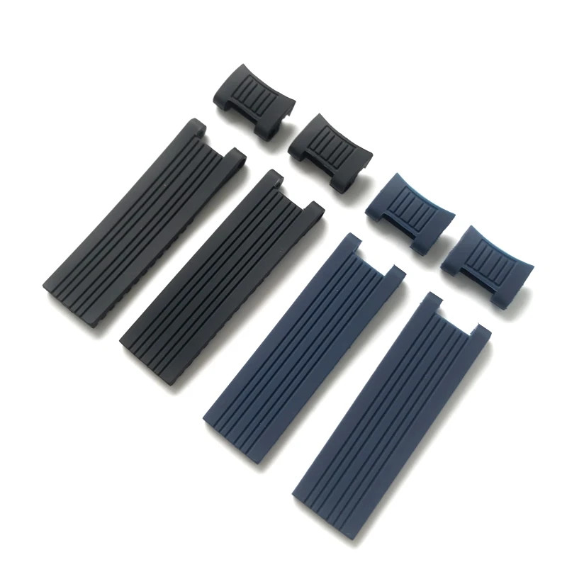 22mm x 20mm Extremidade Curvada Preto Azul Listra Pulseira De Relógio De Borracha De Silicone Para Ulysse Nardin Mergulh