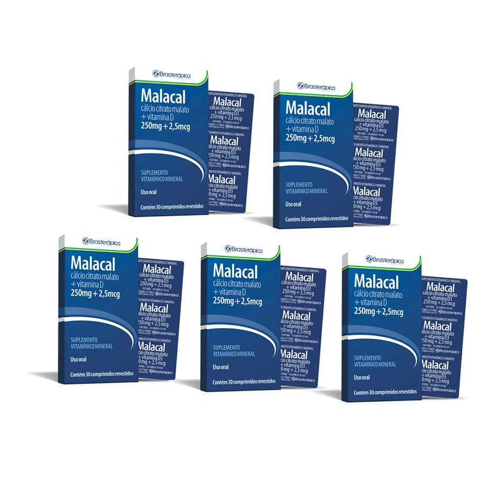 Kit 5 Malacal 250/2,905 Mg 30 Cp Calcio+Vit D3 Brasterapica