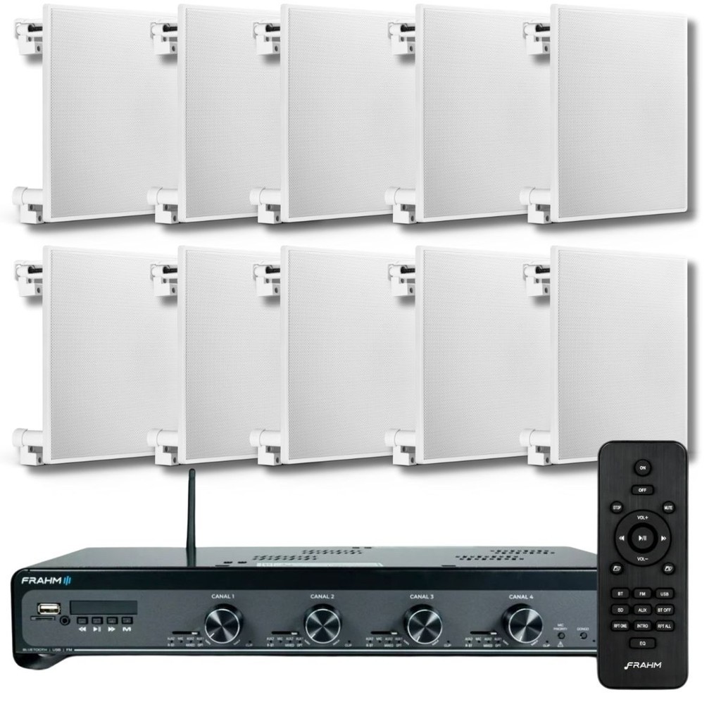 Kit Som Ambiente Frahm 4500 10 Cx Som Arandela Embutir Quad.