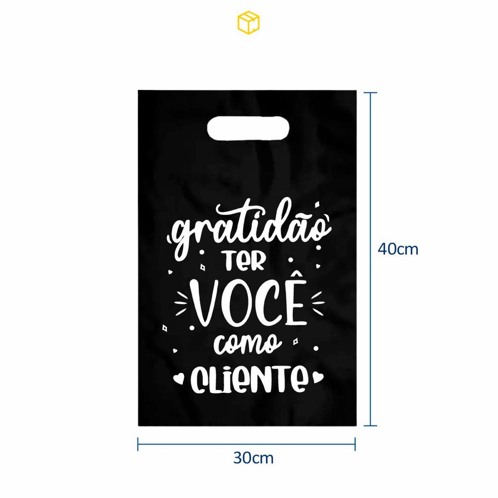 Kit 100 Un Sacolas Plásticas Estampadas 30x40 Frase Gratidão em Oferta na Shopee