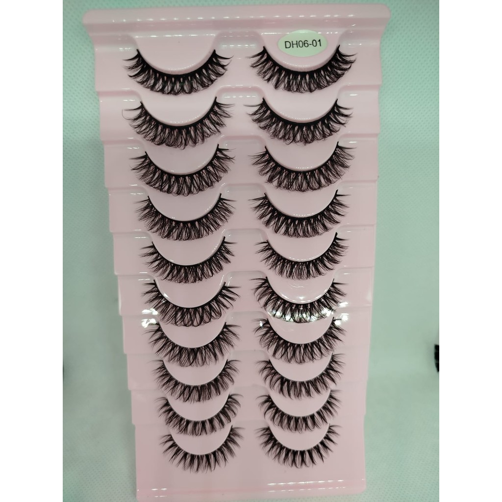 Cílios Postiços Estilo Russo - Cartela com 10 Pares DH06-01 | Look Natural e Sofisticado em Oferta na Shopee