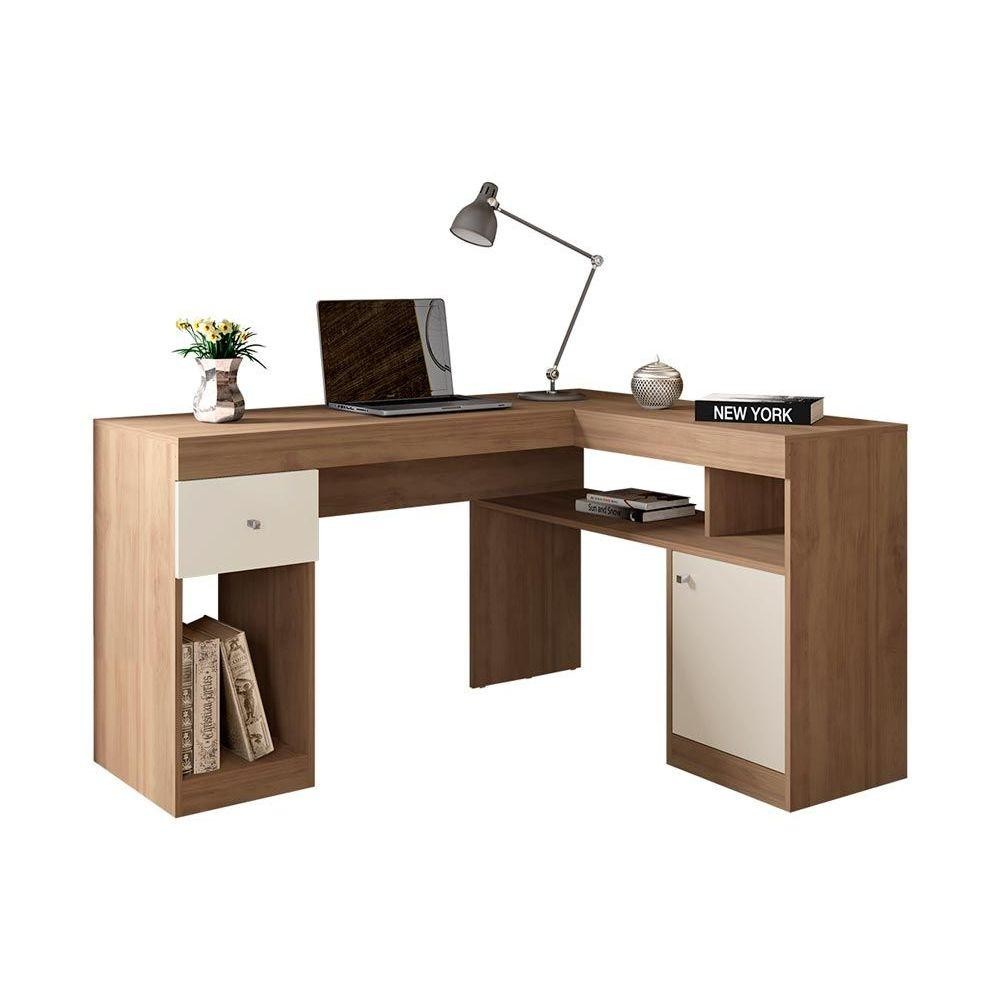 Mesa de Computador Nilo c/ 1 Porta e 1 Gaveta Buriti/Off White - Caemmun - Home & Living
