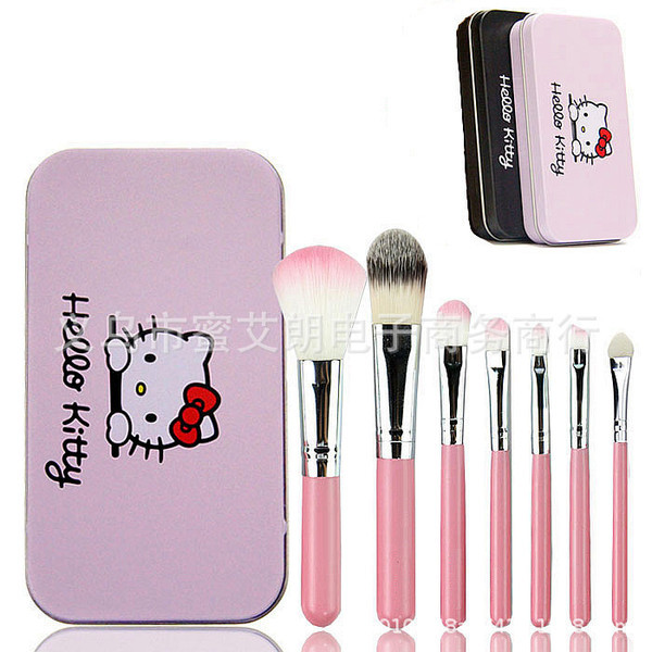 kit pincel pincel maquiagem Conjunto de pincéis KT olá pincel de maquiagem para gatos Conjunto de 7 peças pincel de ferramentas de maquiagem de caixa de lata