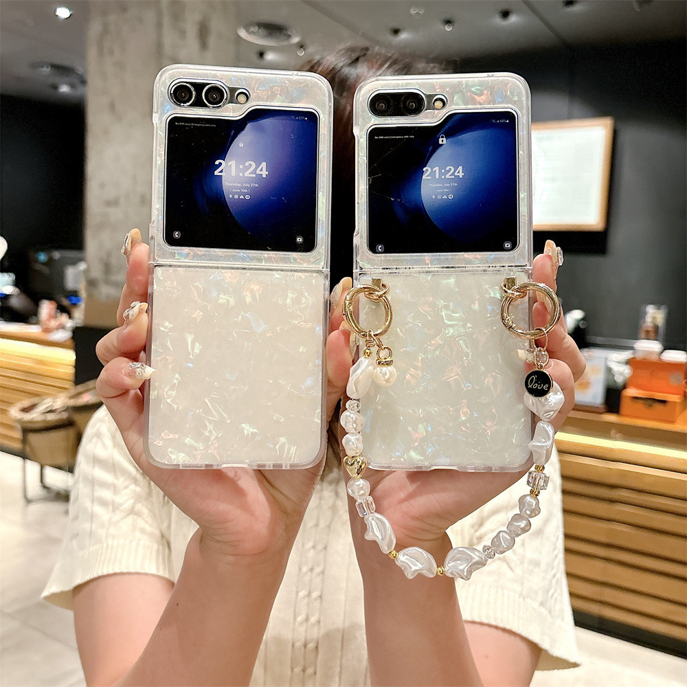 Para Samsung Z Flip5 Padrão De Concha De Luxo Glitter Bracelet Case Galaxy Flip 5 4 3 6 flip4 Cobertura De Correia De Pulso Brilhante em Oferta na Shopee