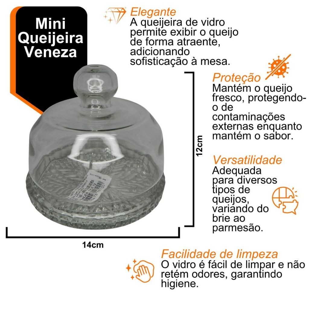 Mini Queijeira Vidro Porta Queijos Veneza