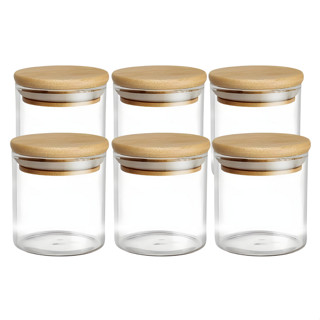 Kit De 6 Potes Hermético Mantimento De Vidro Com Tampa Bambu 200ml em Oferta na Shopee