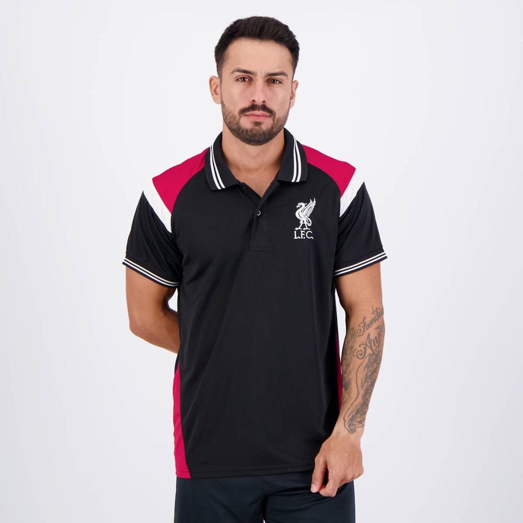 Polo Liverpool Insert Liverbird Preta - Men Clothes