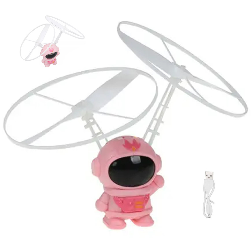 Mini Drone Astronauta Voador Boomerang Helice USB Bateria Recarregavel LED Sensor Movimento Criança Diversao Luz Iluminaçao Resistente Entretenimento