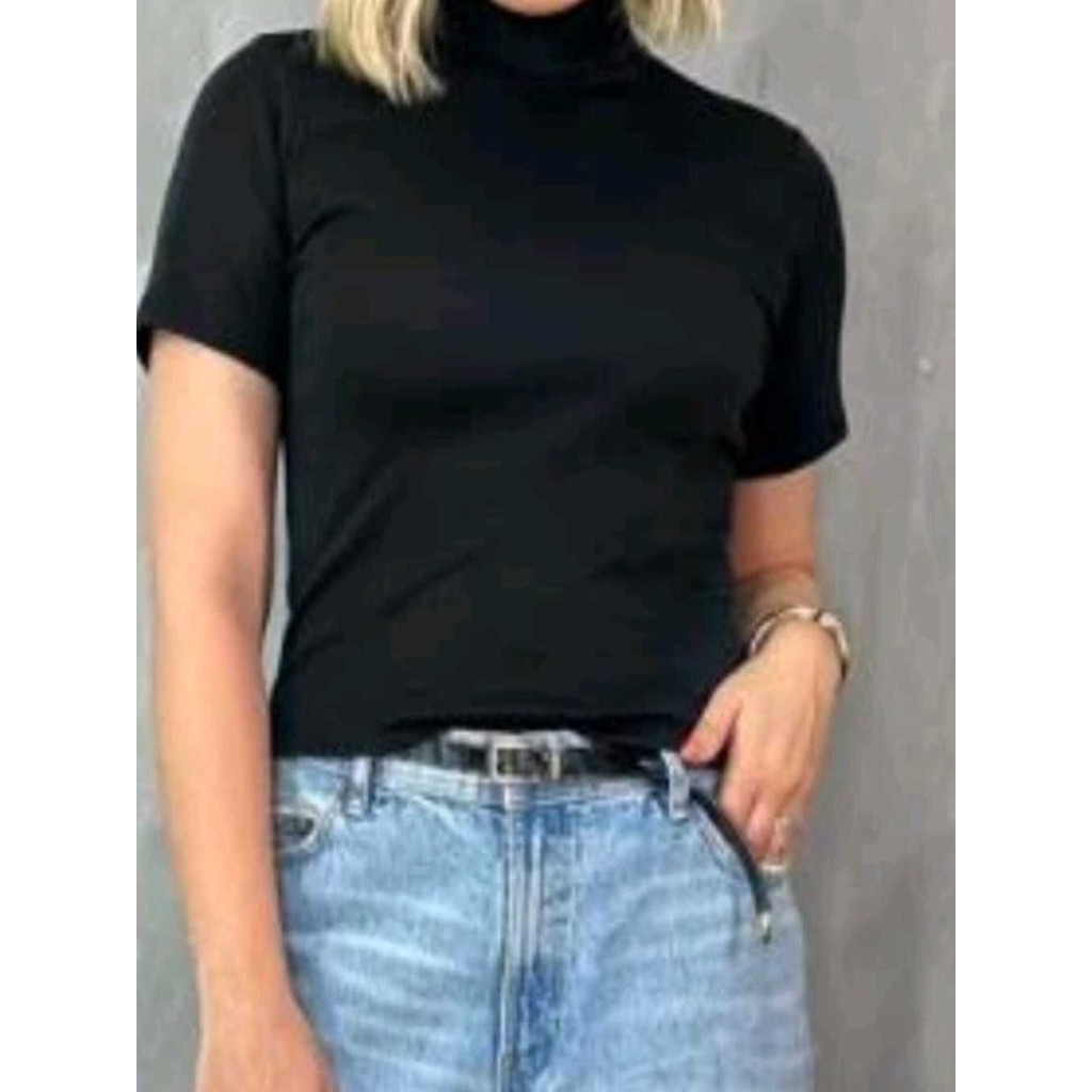 Blusa Canelada Gola Alta Manga Curta Moda Feminina Modelo 2024