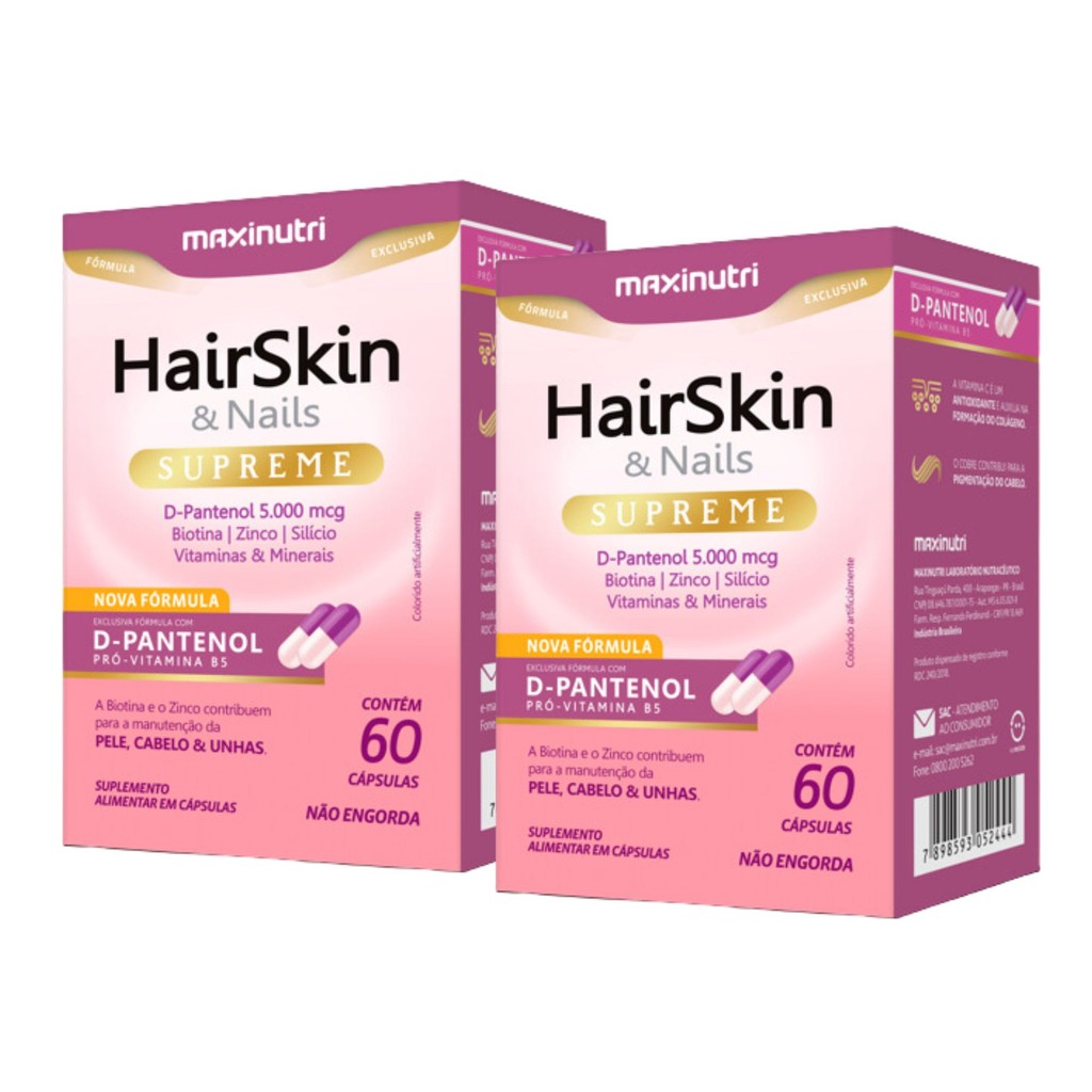 Kit C2 Suplemento HairSkin Cabelos, Pele e Unhas - Maxinutri