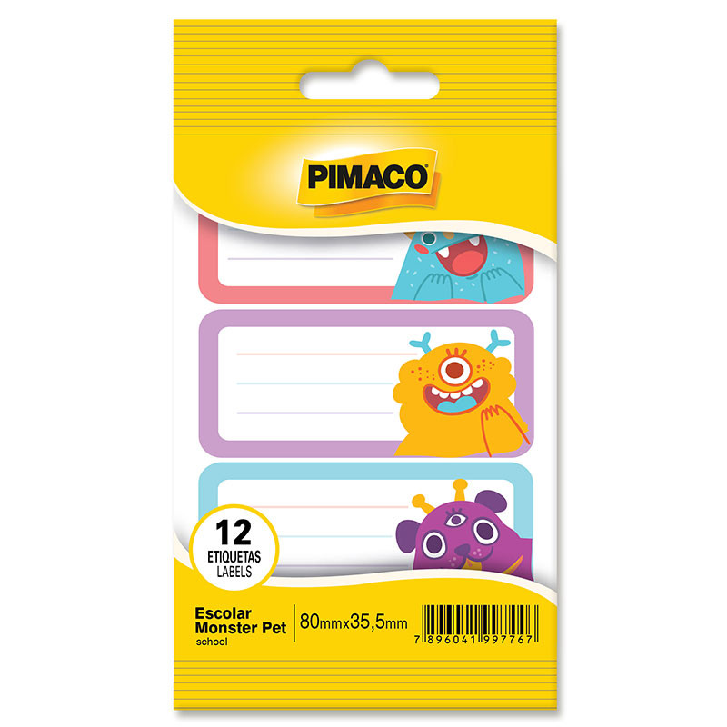 Etiqueta escolar monster pet com 12 unidades Pimaco - Stationery