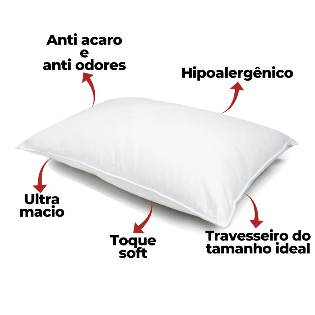 Travesseiro Pluma de Ganso Descanso Antiacaro 70x50cm Macio Luxo