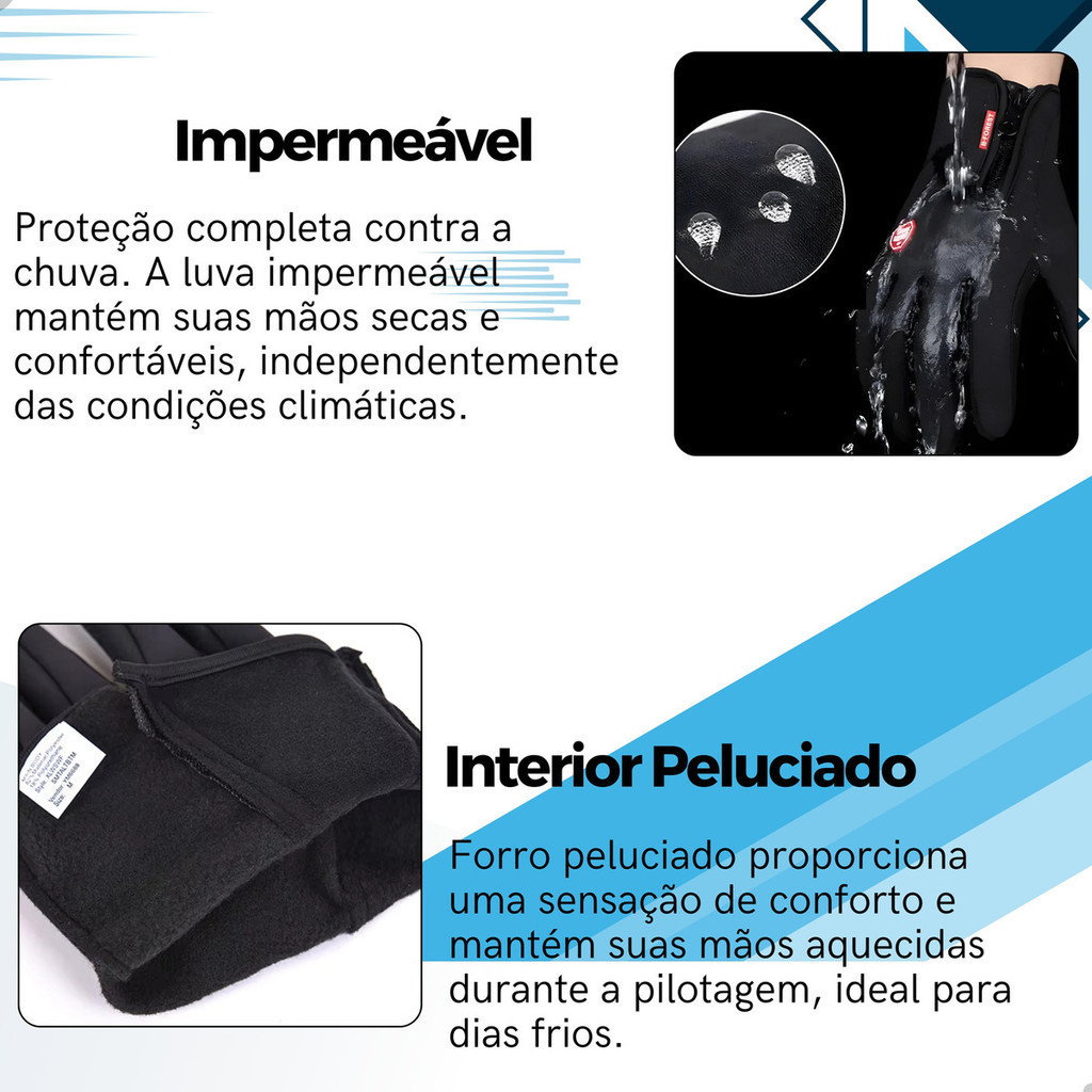 Luva Térmica resistente a água Unissex para Moto e Bike com Touch