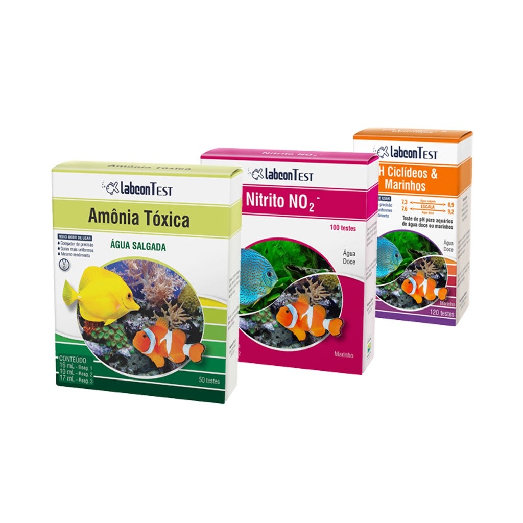Kit testes Labcon Alcon Amonia salgada , Nitrito , Ph Para Aquarios Marinhos e Ciclídeos