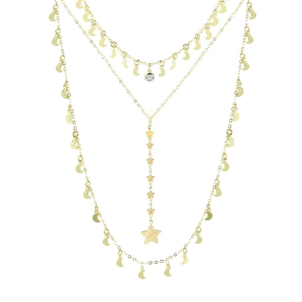 MIX 3 COLARES ECLIPSE LUA E ESTRELAS FOLHEADO A OURO 18K PIUKA em Oferta na Shopee