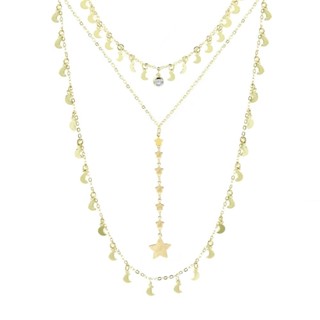 MIX 3 COLARES ECLIPSE LUA E ESTRELAS FOLHEADO A OURO 18K PIUKA em Oferta na Shopee