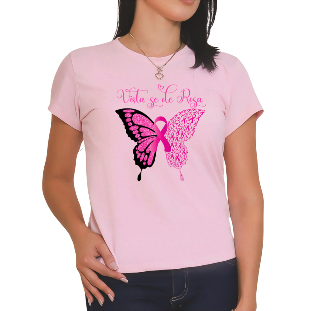 Camiseta Outubro Rosa Feminina Rosa Apoio Essa causa