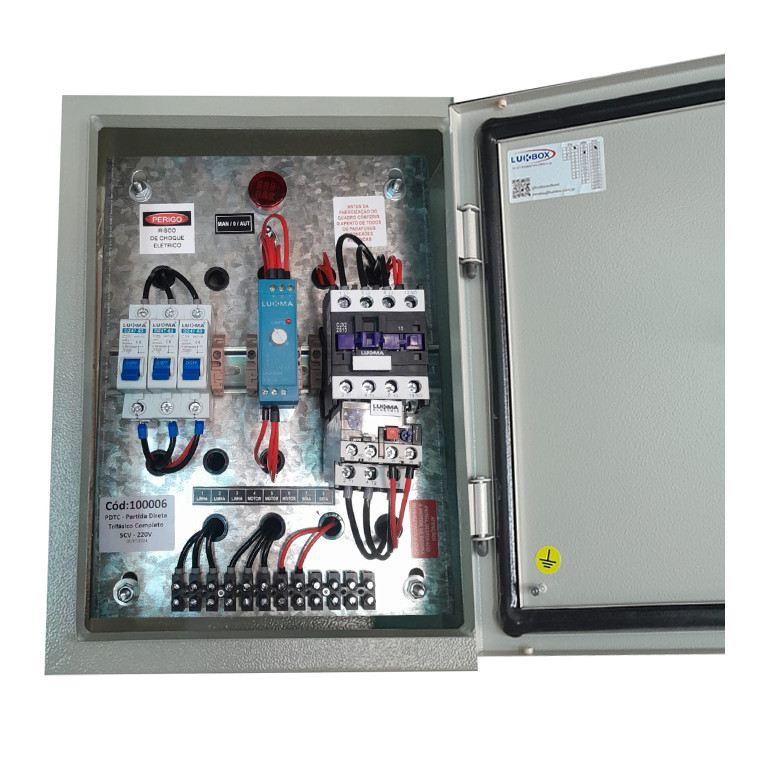 Painel PDTC Partida Direta 220V Trifásico 5CV Com Proteção Para Motor Elétrico