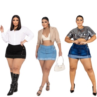 Shorts Saia Jeans Feminino Plus Size C/ Lycra cintura alta em Oferta na Shopee