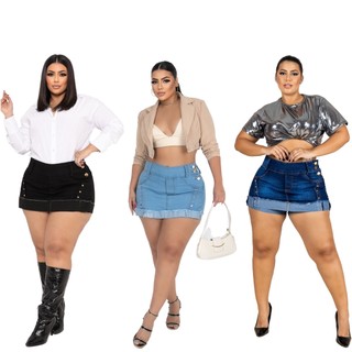 Short Saia Jeans Feminino Plus Size Com Lycra cintura alta moda feminina Moda Plus Size