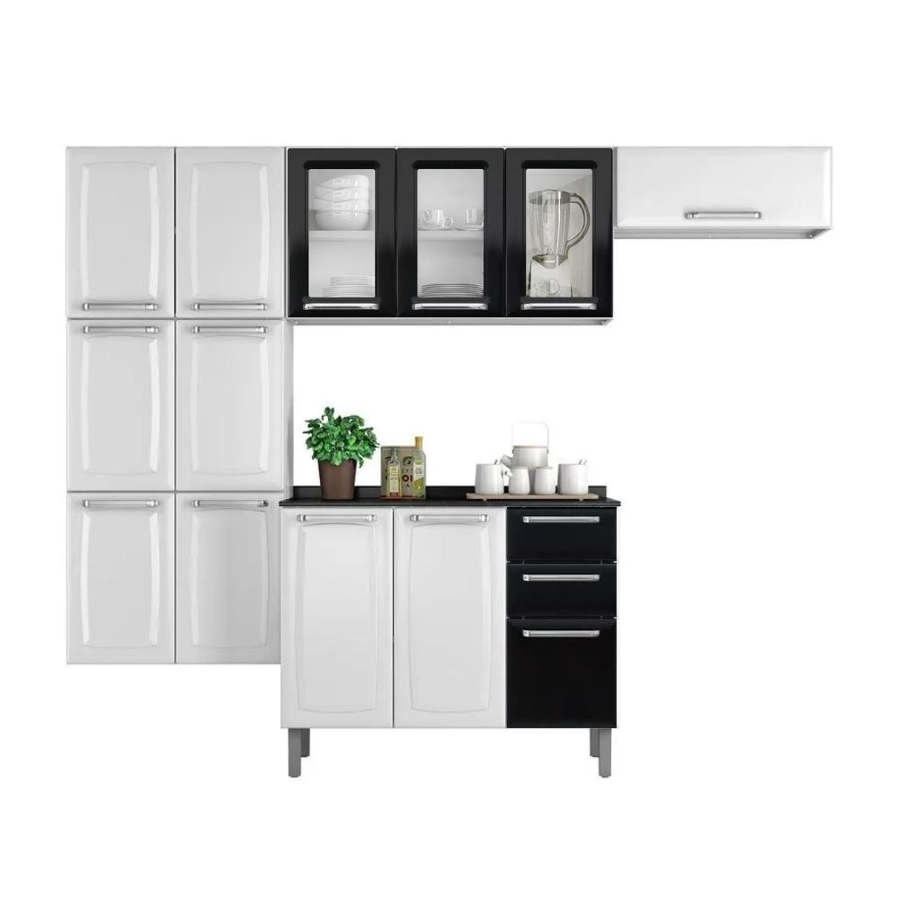 Cozinha Itatiaia Luce Compacta 4 Pecas 3 Vidros Branco/Preto Paneleiro Armario Aereo Gabinete em Oferta na Shopee