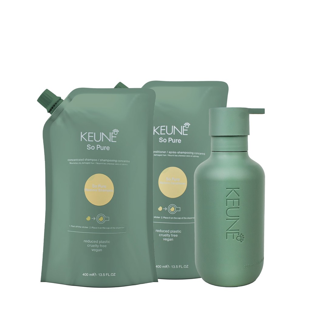 Kit Keune So Pure Restore Duo Refil e Dispenser Frasco (3 produtos) em Oferta na Shopee