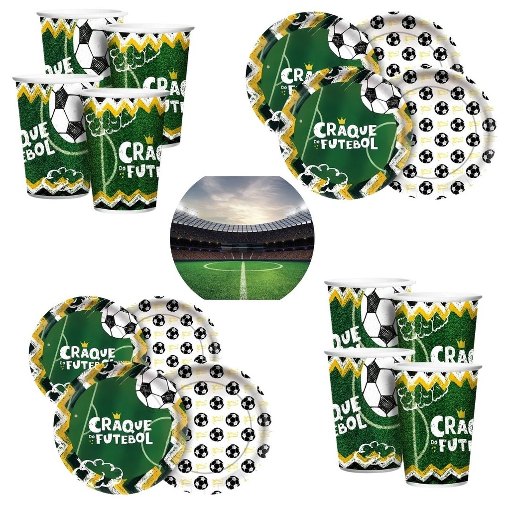 Kit Festa FUTEBOL 16 Pratos + 16 Copos Descartável 180 Ml Papel - REGINA em Oferta na Shopee