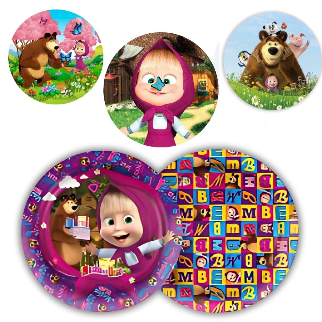 8 PRATO BOLO FESTA  MASHA E O URSO  DE PAPEL 18 CM REGINA - Home & Living