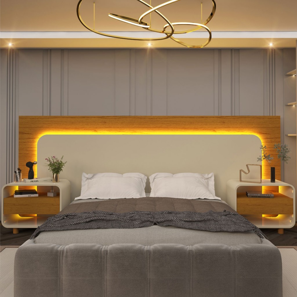 Cabeceira Extensível Innova 2 Gavetas com Led 100% Mdf - Home & Living