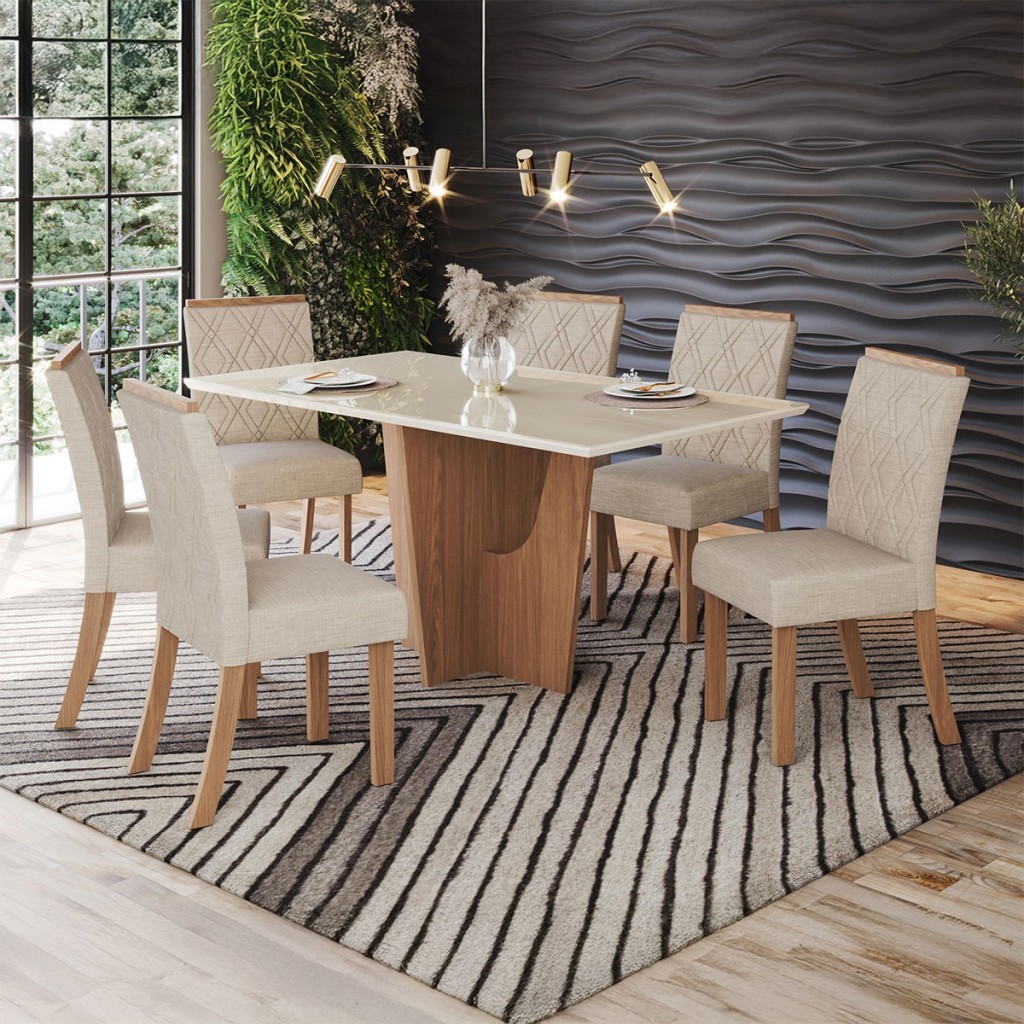Mesa de Jantar 6 Lugares Vértice/Vita com Vidro