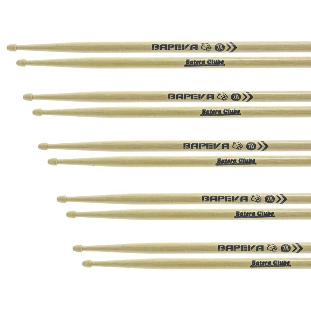 Kit de Baquetas 7A Batera Clube Kit com 5 Pares em Bapeva Padrão 7A excelente durabilidade e densida