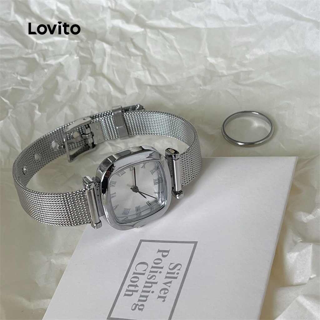 Lovito Relógio de Quartzo Casual de Metal Estilo Francês Preguiçoso Minimalista para mulheres LFA86236 - Watches