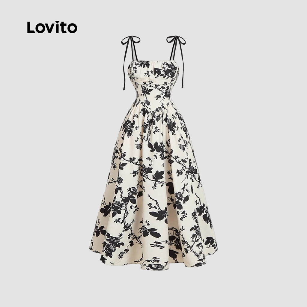 Lovito Vestido Elegante de Renda com Amarração Toque Suave Vestido de Primavera/verão para Mulheres LNL105404 em Oferta na Shopee