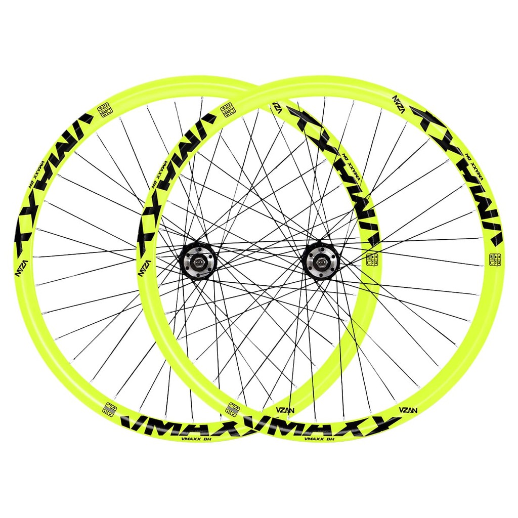 Par Roda Aro 26 Montada Cubo Rosca P/ Roda Livre Vzan Vmaxx Freio a Disco Bike Grau Amarelo Neon