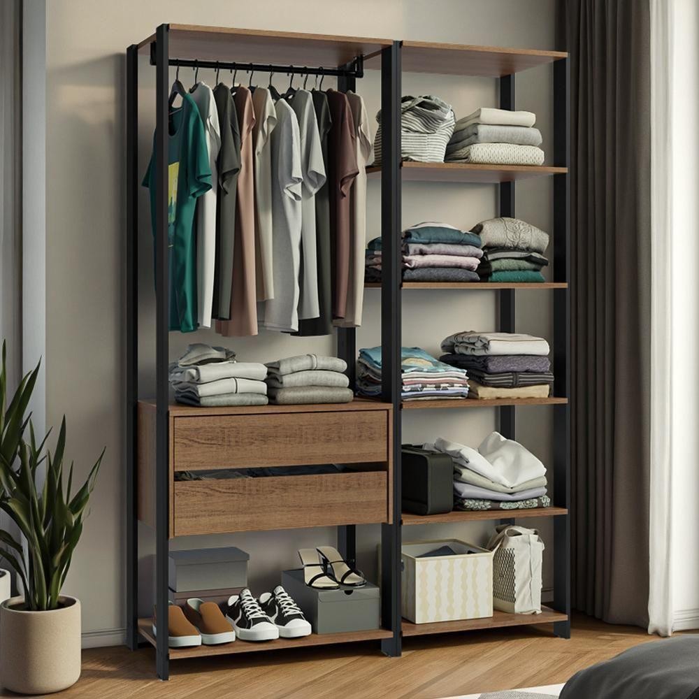 Guarda-roupa Closet Modulado Valencia Rustic/Preto Madesa Xa em Oferta na Shopee