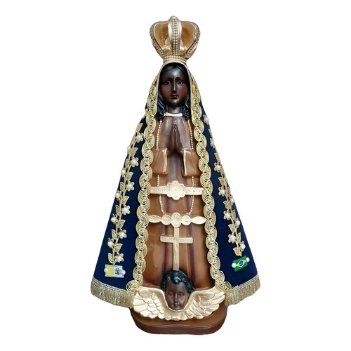 Imagem Nossa Senhora Aparecida 50cm Manto Azul Bordada Coroa Acabamento Lindissimo