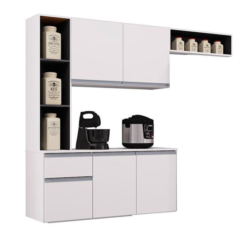 Cozinha Suspensa Com Balcão Mel 163 Cm Branco Preto – Poquema