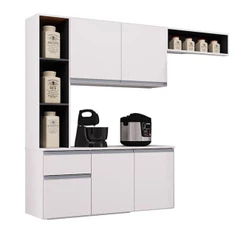 Cozinha Suspensa Com Balcão Mel 163 Cm Branco Preto – Poquema