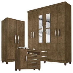Guarda Roupa Casal Modena Com Espelho 6 Portas Cômoda Sapateira Cannes E Armário Multiuso Recife Malbec - Incorplac