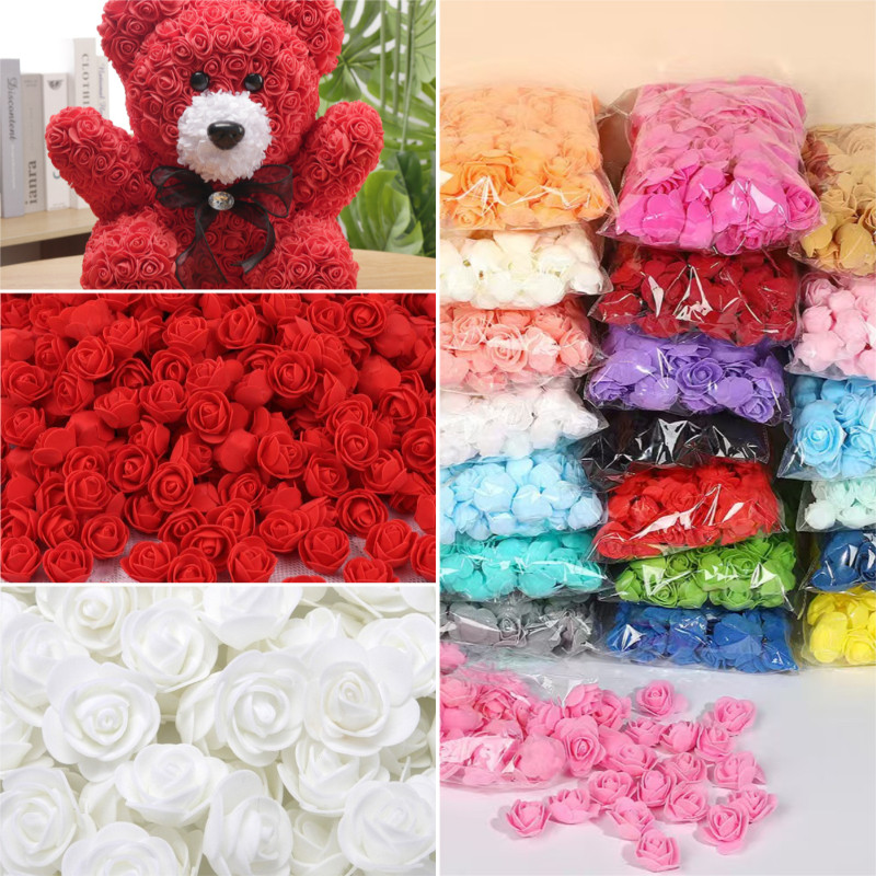 50/100pc 3.5cm Espuma Rosa Cabeça Flor Artificial DIY Perpétuo Urso Dia Dos Namorados Presente De Aniversário Para Namor