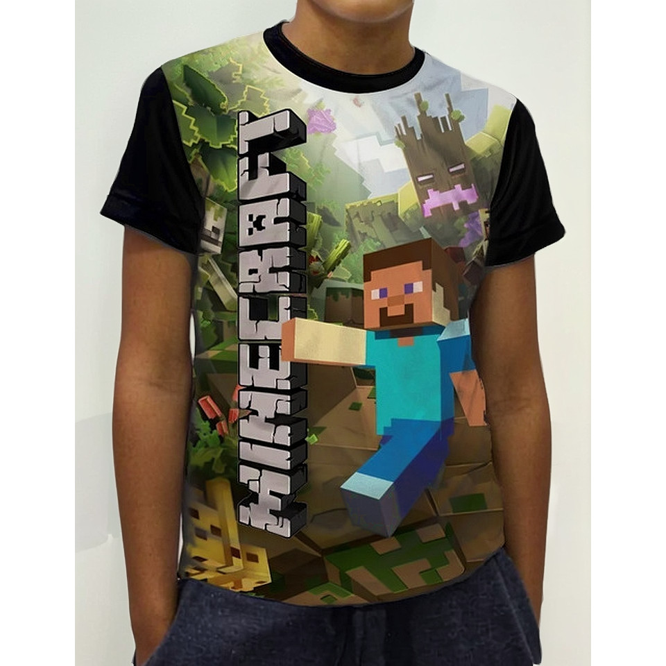 2 Camisa, Camisetas Minecraft Manga Curta Infantil