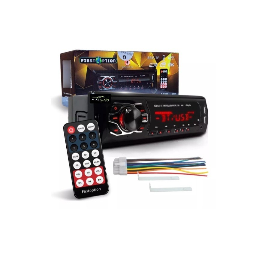 Rádio MP3 Player Som Automotivo 6688T Bluetooth USB Auxiliar Universal para painéis 1 Din