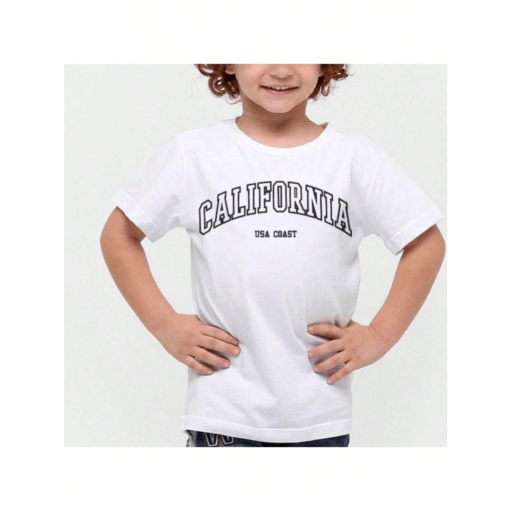 Camiseta Infantil menino estampada California usa Coast Pra Criança Masculina Branca California 100% Algodão