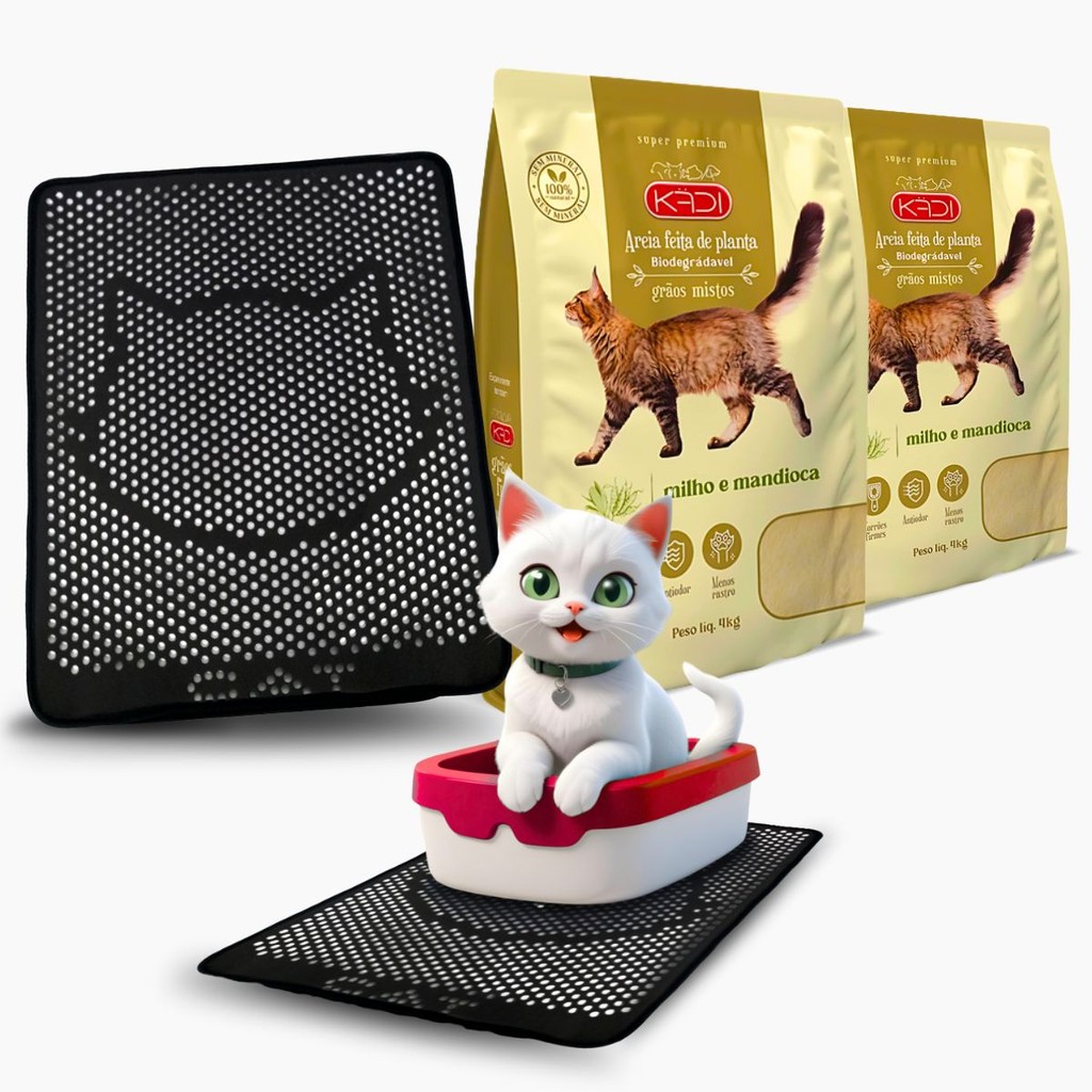 Kit 2 Areia Kadi Grãos Mistos 4Kg E Coletor de Areia Mypetone