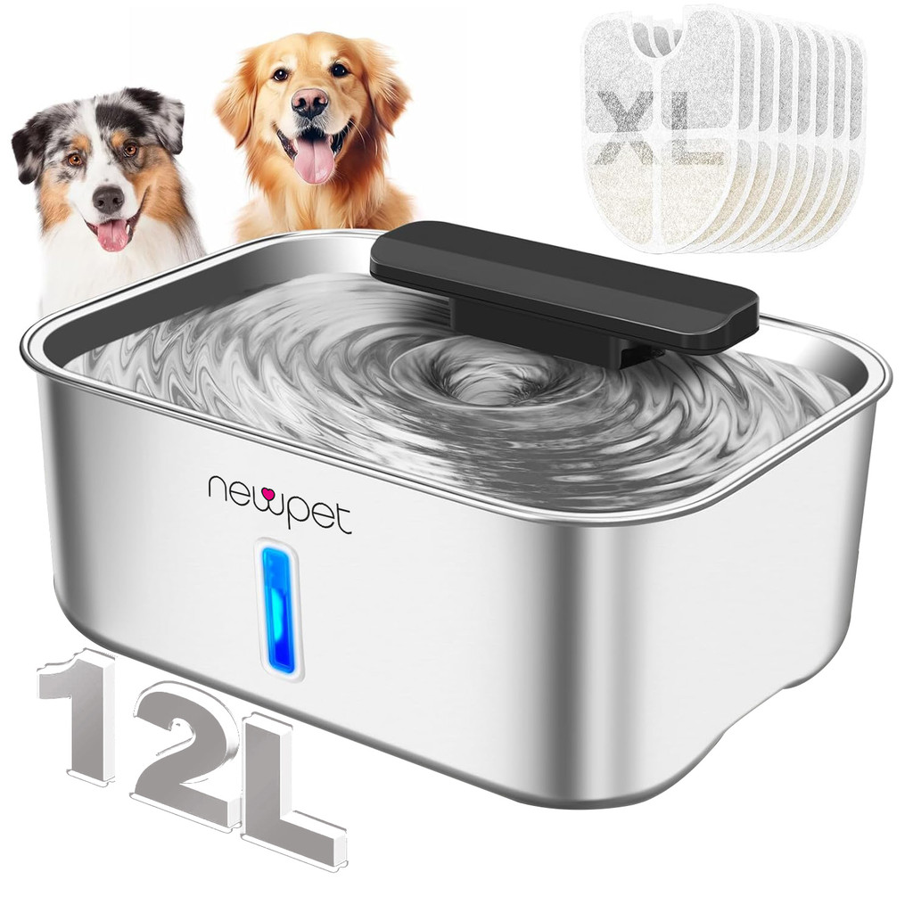 Newpet Bebedouro Fonte de Água Automática Elétrica Bivolt para Gato Cão Tubo Aço Inox 12 Litros - Bivolt