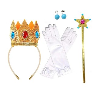 Girls Princess Cosplay Accessory Bowknot Gloves Crown Wand Neacklace Set Carnival Party