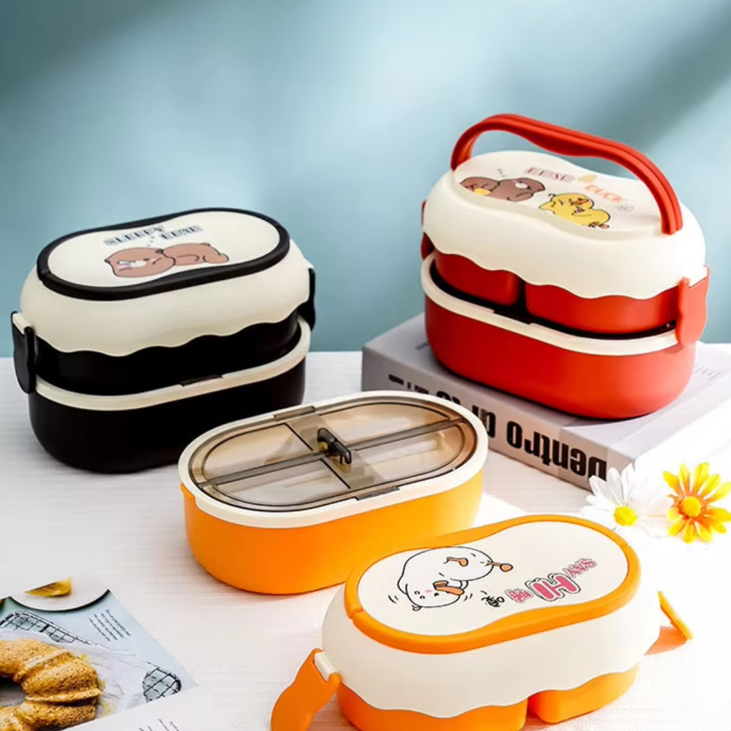 MARMITA DE PLÁSTICO INFANTIL 4 DIVISÓRIAS COM TRAVA E TALHER em Oferta na Shopee