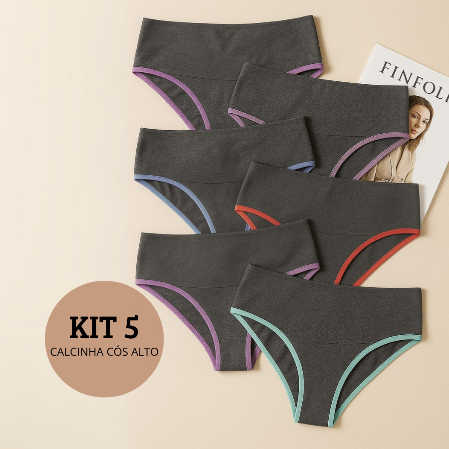 Kit 5 Calcinha Fitness Cós Alto Compressão Segura Barriga Cintura Alta Não Marca Academia em Oferta na Shopee