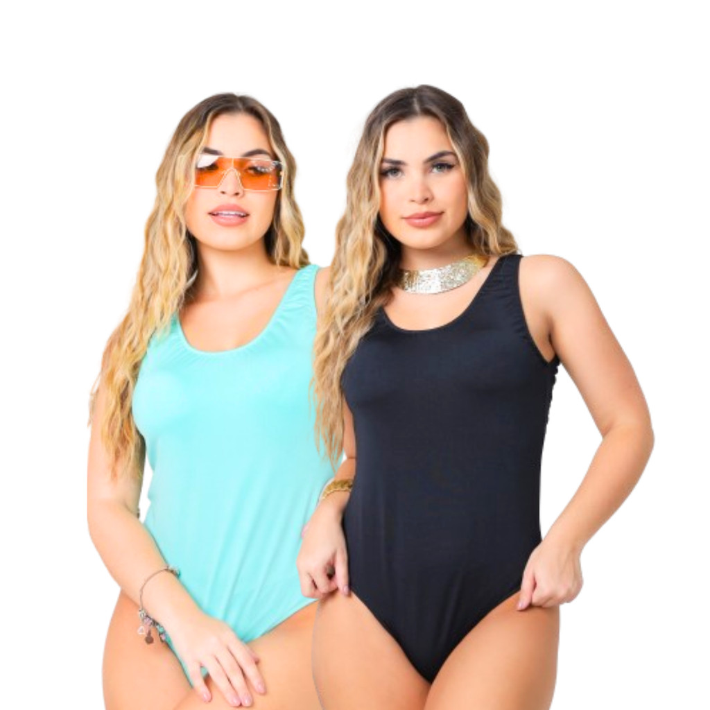 Kit Com 02 Body Maguel Maiô Preto + Verde Moda Praia Verão