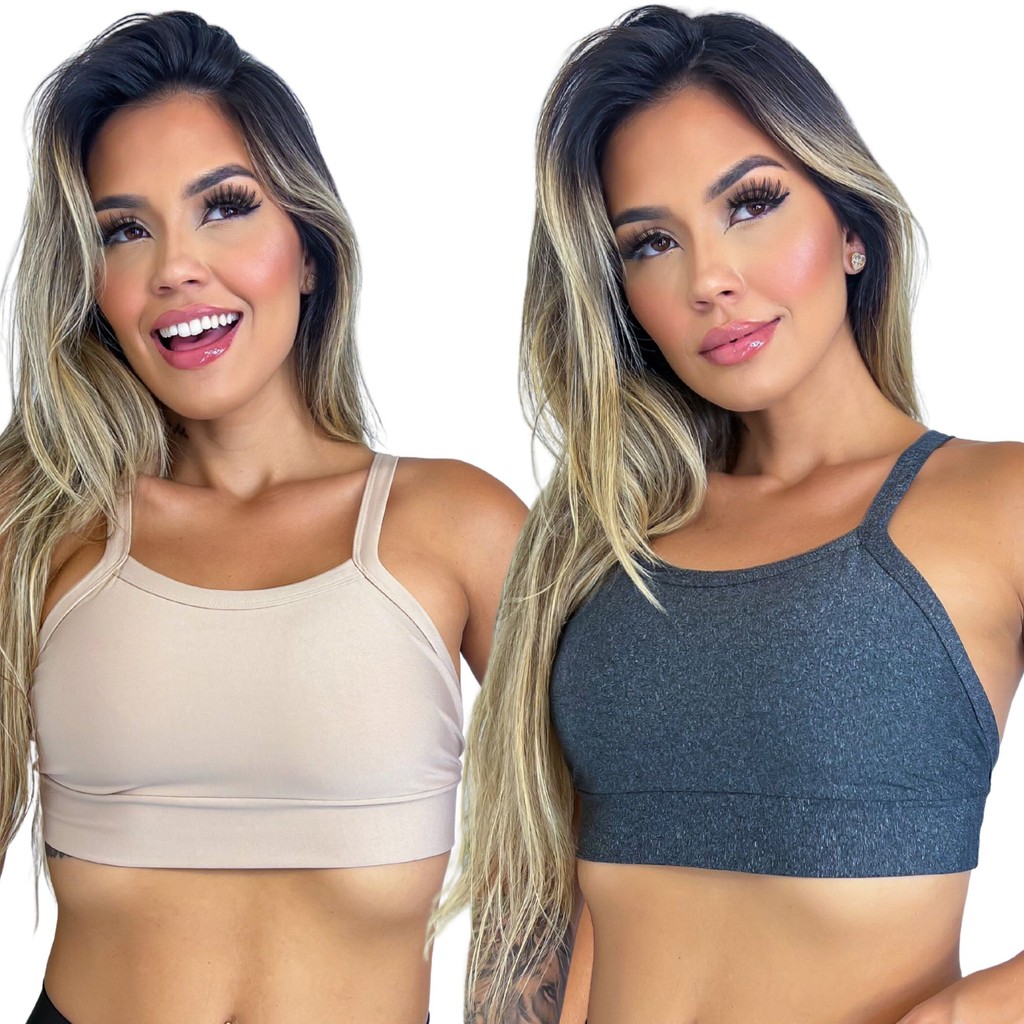 Kit 2 Top Academia Feminino Fitness Estilo Cropped Feminino em Oferta na Shopee
